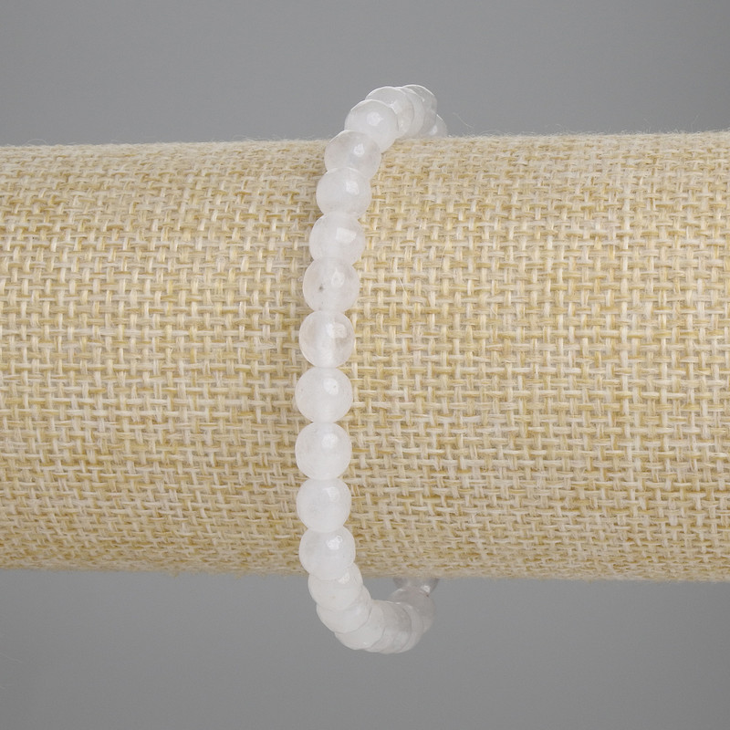 Bracelet White Quartz Faceted Ball, 6mm diameter +/-, length 18cm +/- stretch