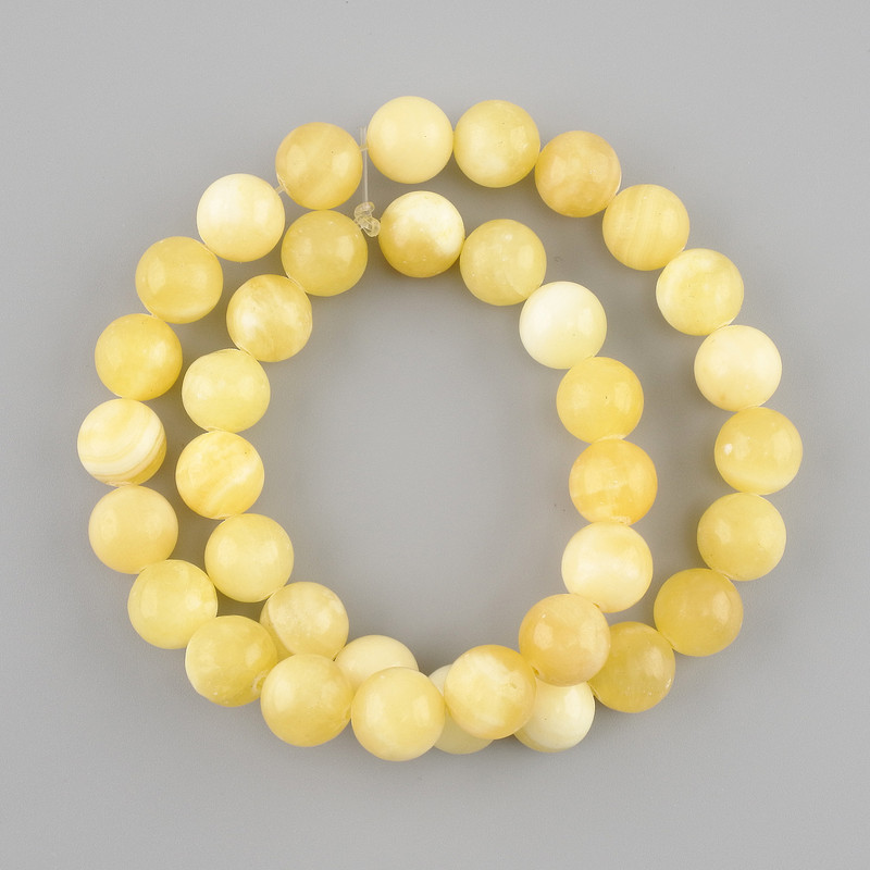 Yellow Agate Beads, Smooth Round 10mm, 38cm length on fishing line