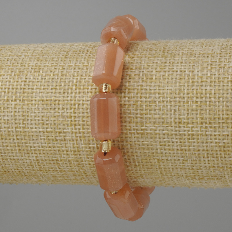 Selenite bracelet faceted cylinder, diameter 15×9mm ± seed beads 3mm ±, length 18cm ± stretch