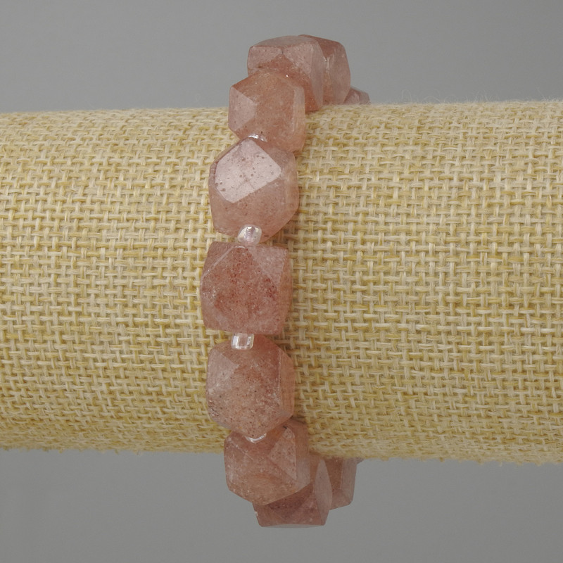Bracelet Strawberry Quartz faceted beads, diameter 11-12x9, 5-10mm+- seed beads 3mm+-, length 18cm+- stretch