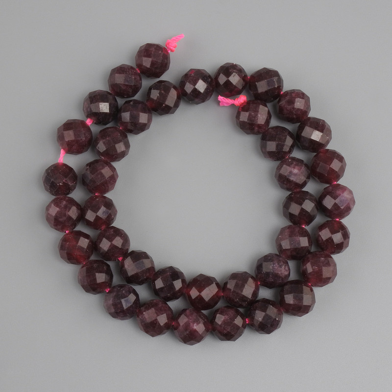 Beads Tourmaline Rubellite faceted round bead, diameter 10mm+-, length 37cm+-