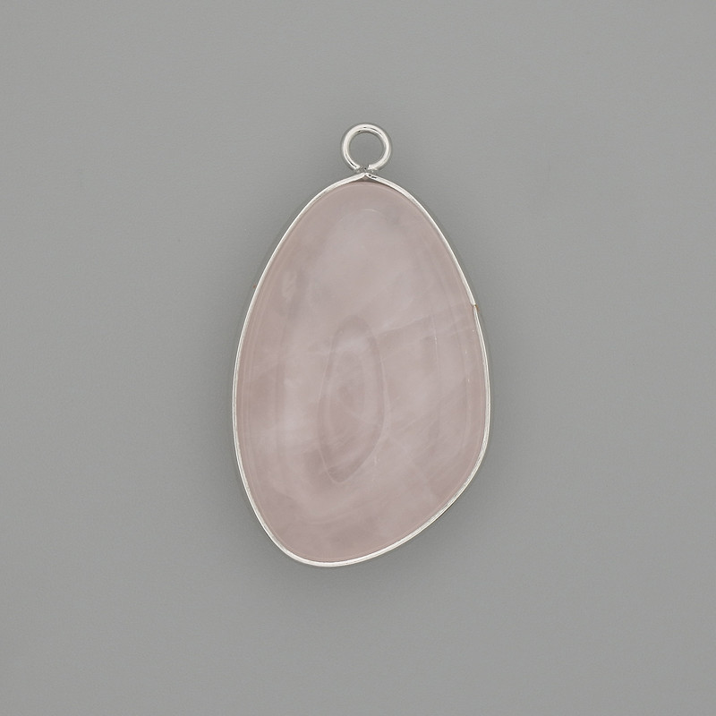 Pendant Pink Quartz in a metal setting in a silvery colour 30x22mm+