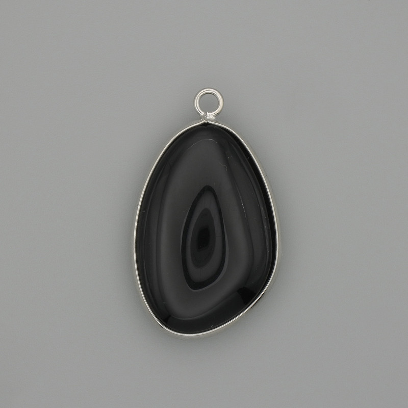 Pendant Black Agate in a silver-tone metal setting 30x22mm+