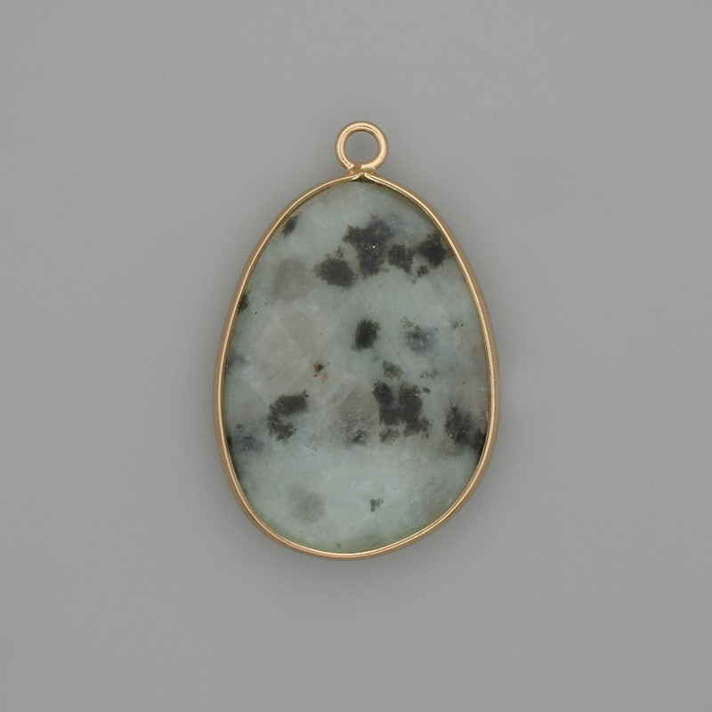 Jasper pendant Kiwi oval faceted in a gold-coloured metal setting 32x22mm+