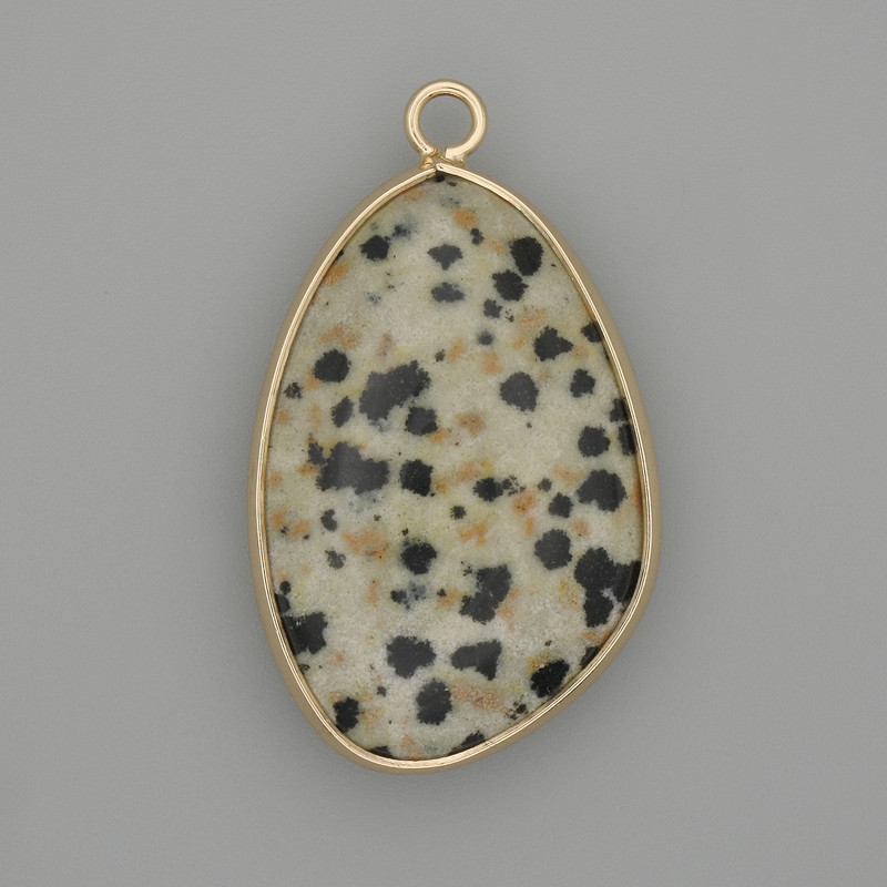 Jasper Dalmatian pendant in a gold-coloured metal setting 32x22mm+