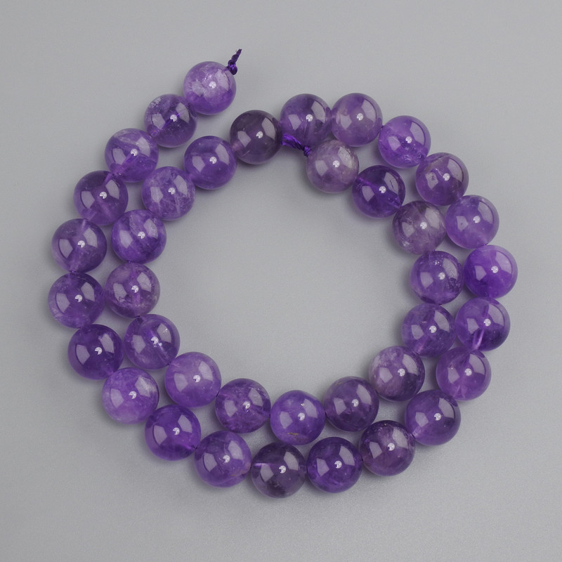 Amethyst beads, smooth round bead, diameter 10 mm ±, length 38 cm ± on a thread