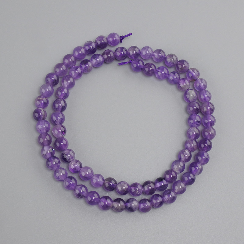 Amethyst beads, smooth round bead, diameter 6mm±, length 39cm±, on a thread