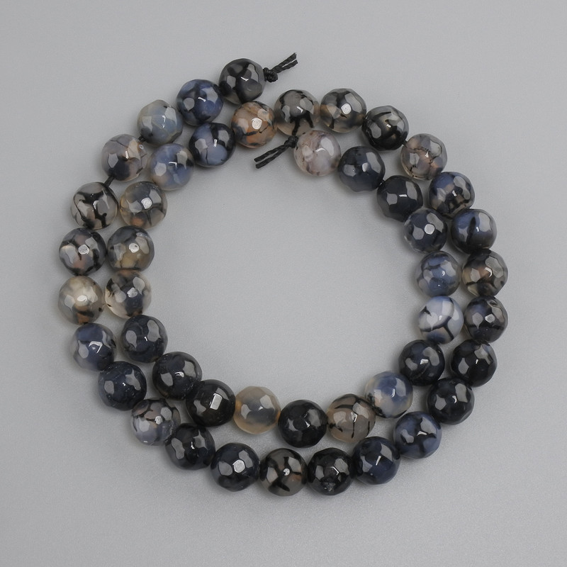 Agate "Dragon Veins" tumbled bead, faceted round bead, diameter 8 mm ±, length 36 cm ± on a thread