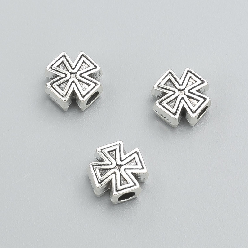 Bead insert cross, diameter 9×9×4 mm, 20 g pack, 18 pcs ±, metal colour "silver"